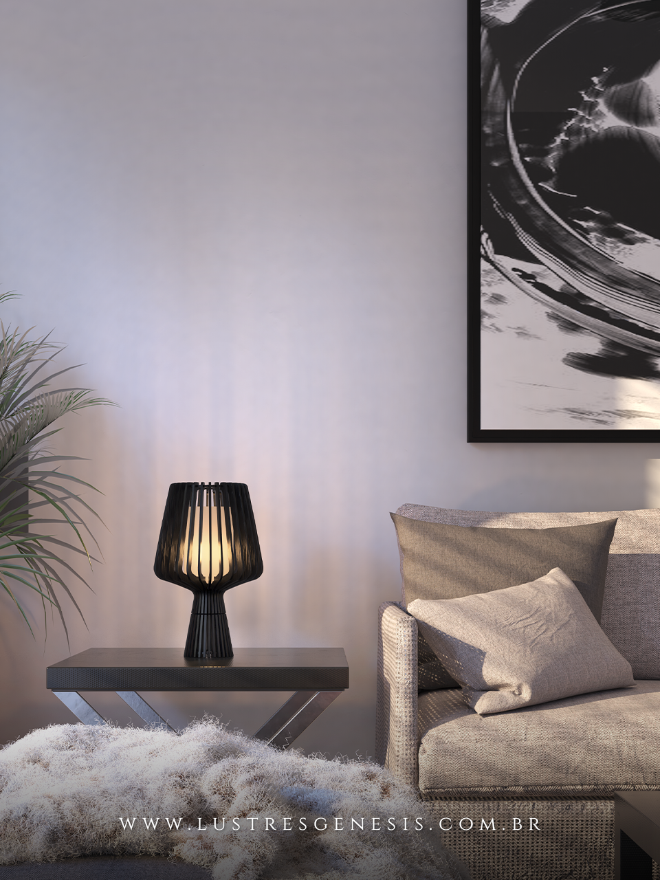 Luminária de mesa Abajur Tulipa com acabamento em madeira Lustres Gênesis Site online venda de Lustres e Iluminação